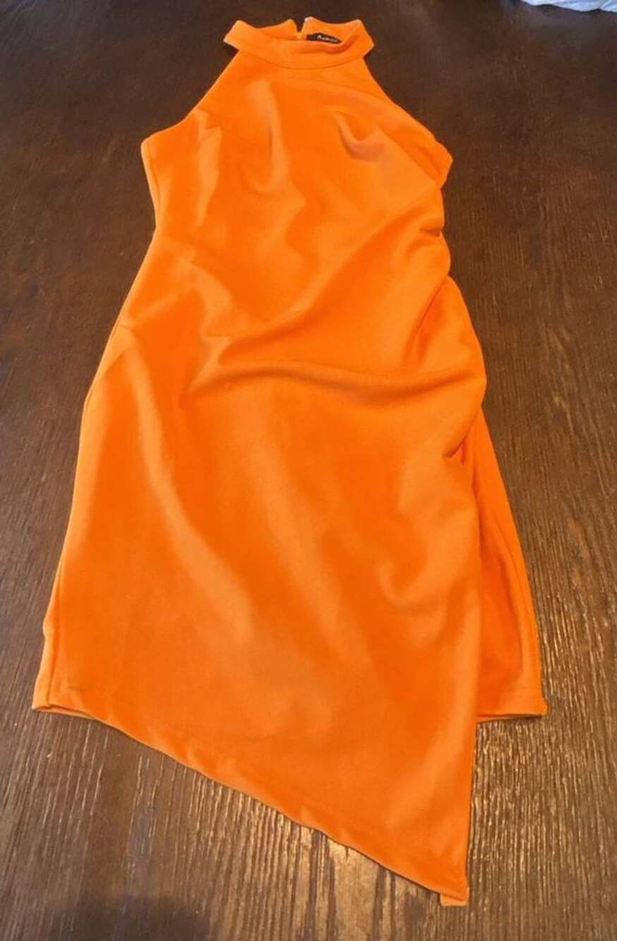 Aakaa Halter Dress Size S Orange Sleeveless Asymmetrical Mini